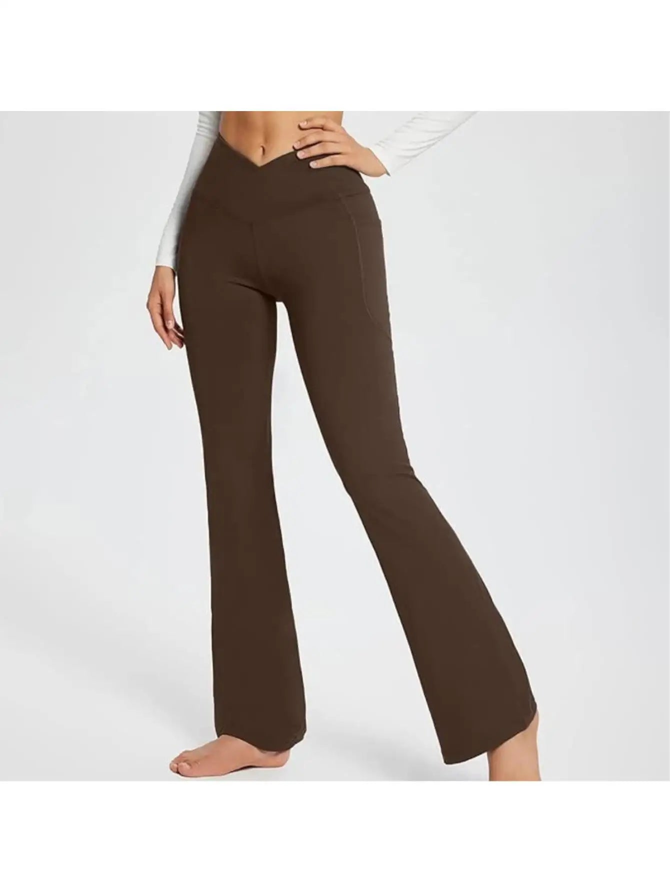 Women's Flare Yoga Pants with Pockets Flared Leggings Comfy Crossover Pants Casual High Waisted Bootcut Pants
