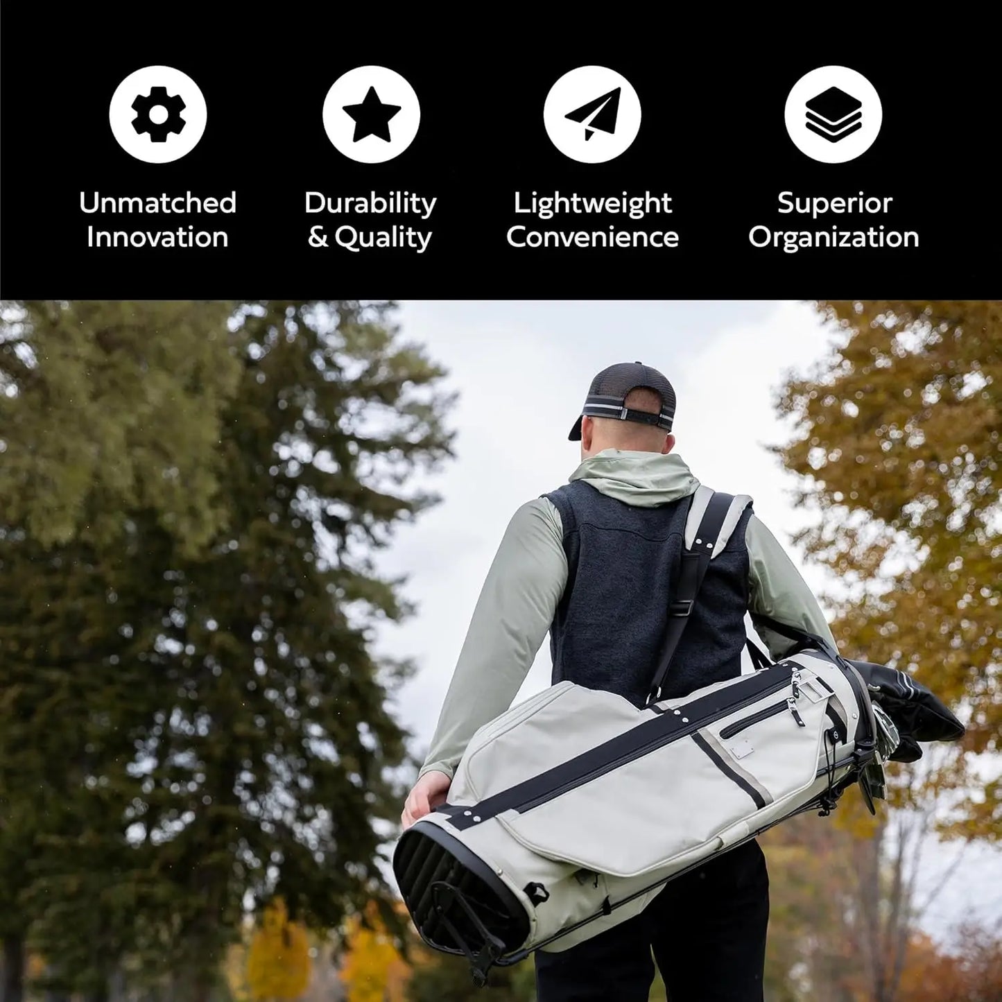 Lightweight 14-Way Divider Golf Bag with 9 Pockets, Ergonomic Straps for Men and Women, Ideal for Carts and Walking