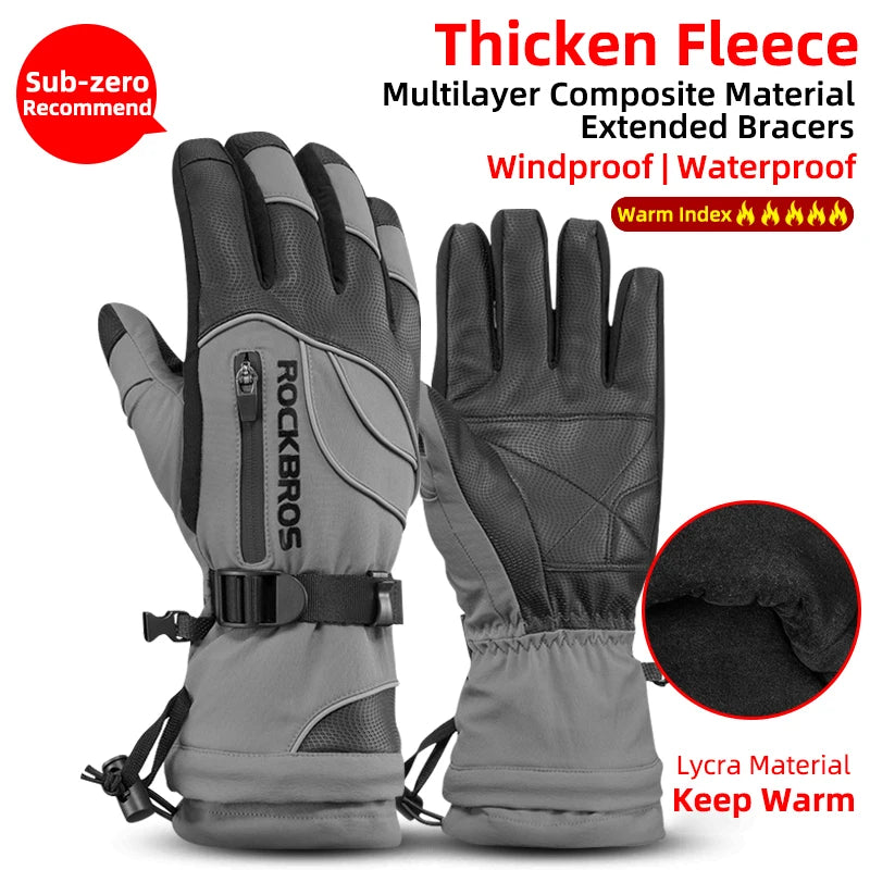 ROCKBROS Winter Gloves Motorcycle Waterproof Fleece Thermal Gloves Snowboard Snowmobile Gloves Men Women Snow Cycling Gloves