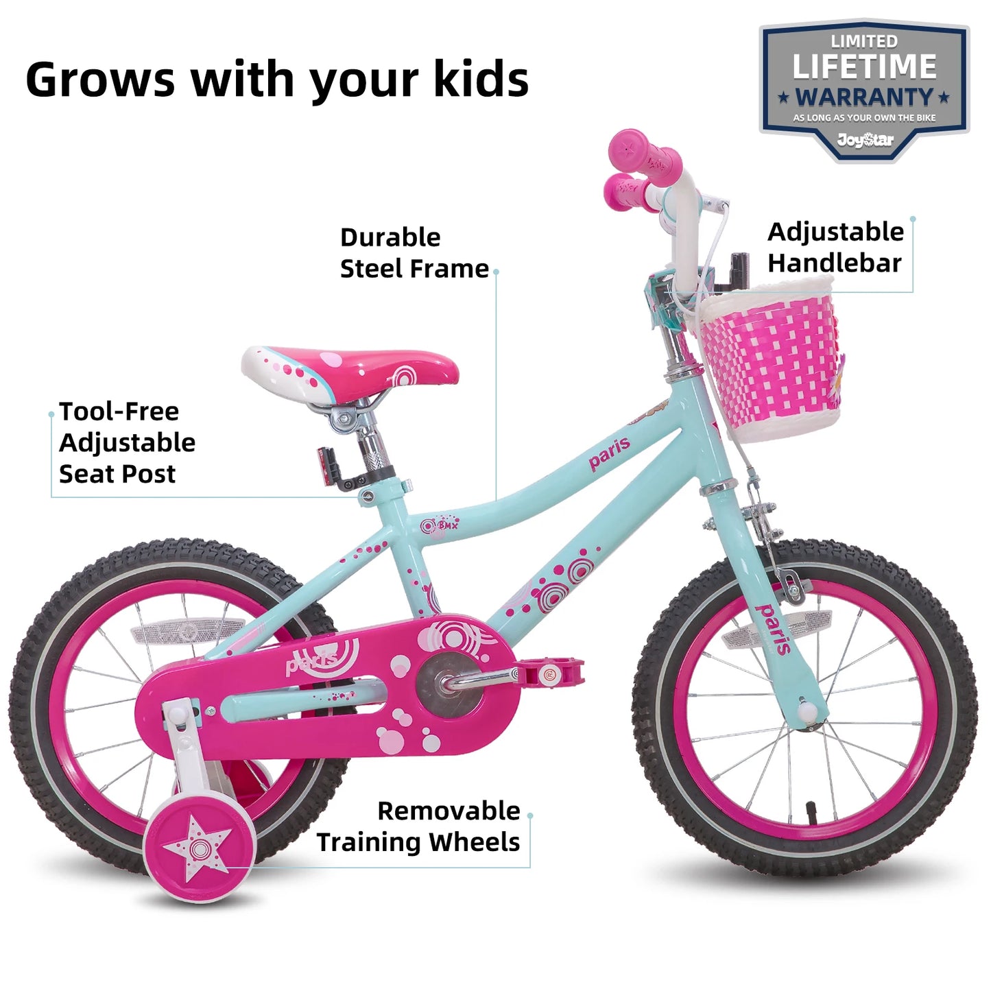 JOYSTAR Kids Bike for 3-9 Years Old kids, 14 16 18 Inch Kids Bike with Training Wheels, Basket,Water Bottle,Handbrake