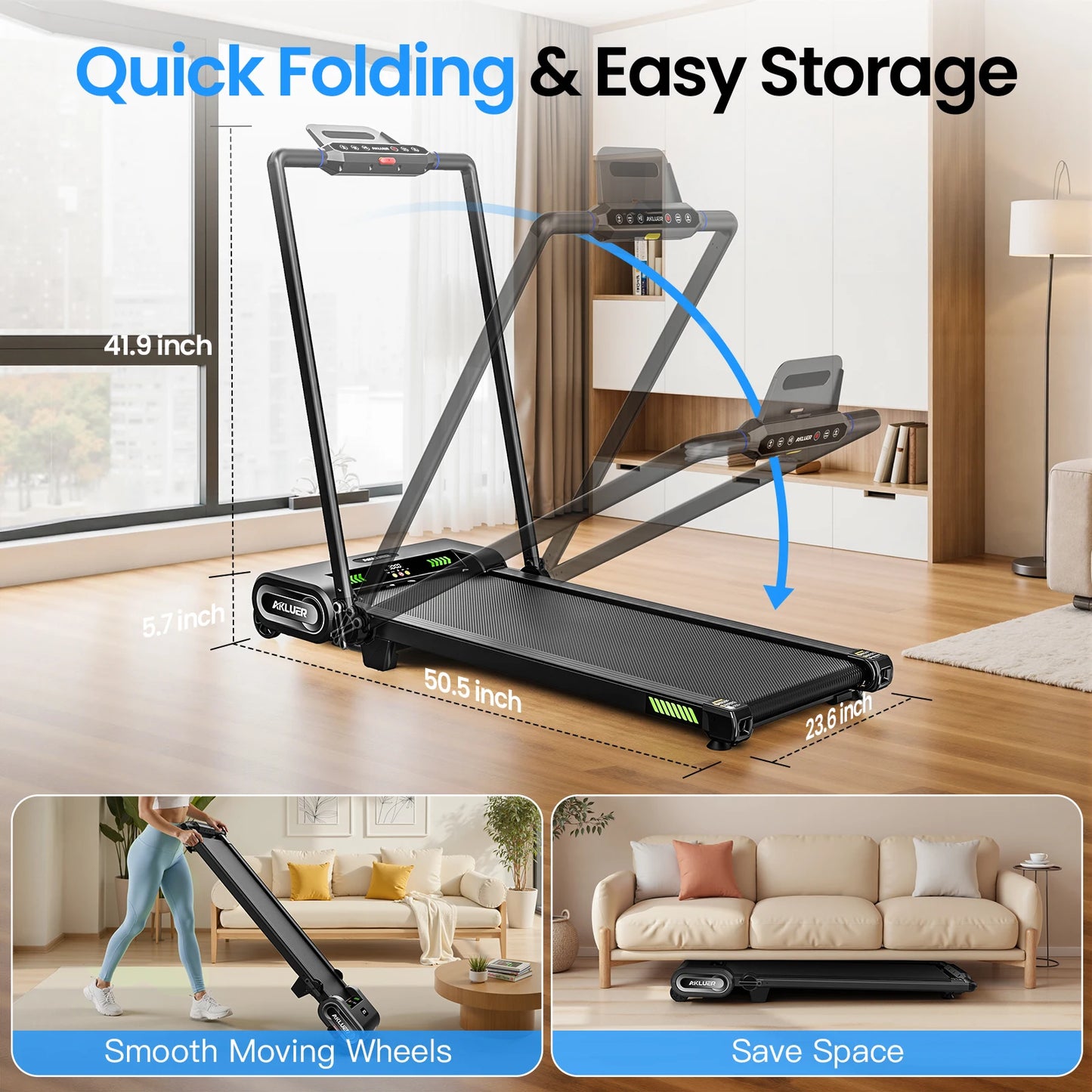 AKLUER Auto Incline,Walking Pad UnderDesk Treadmill,2.5HP PortableTreadmills for Home,330lbs Capacity,LED Display,Remote Control