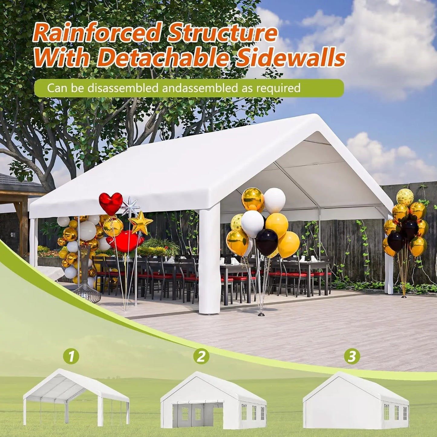 20x20 FT Heavy Duty Party Tent, Waterproof Outdoor Canopy with Removable Sidewalls & 2 Storage Bags, White Event, Customized