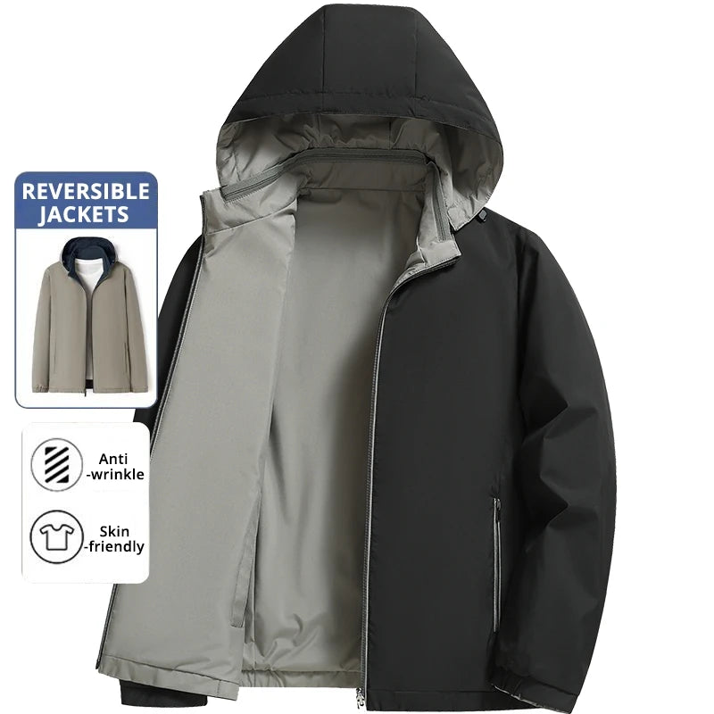 Premium Reversible New Detachable Hood Men Waterproof Lightweight Outdoor Jacket Spring Autumn Windbreaker Casual Coats  Outwear