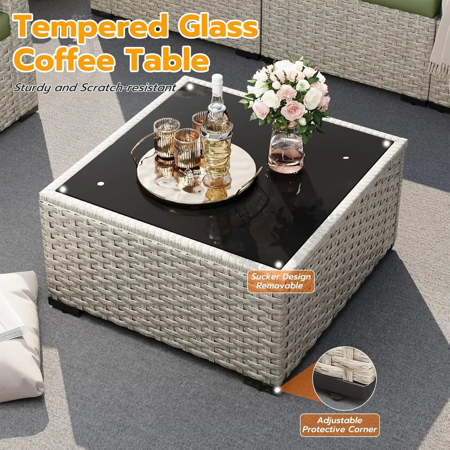 Outdoor Patio Furniture Set, 7-Piece PE Wicker Sectional Sofa with Tea Table, Outdoor Conversation Set for Patio,Garden,Backyard