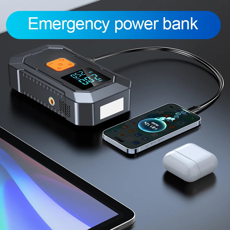 Car Jump Starter Air Pump Portable Air Compressor Multi-function Tire Inflator Auto Portable Car Battery Starter with Power Bank