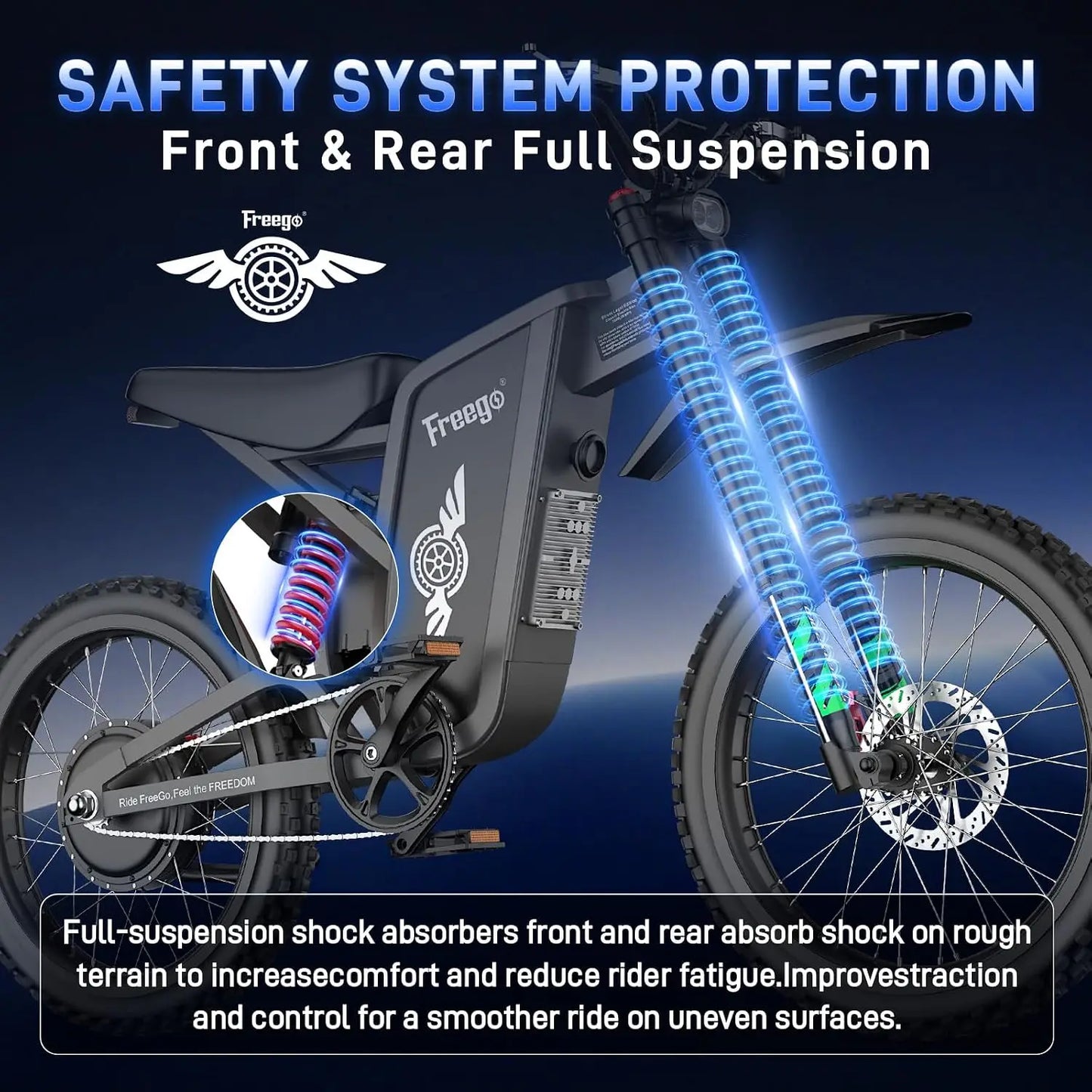 Freego X2 Pro Electric Dirt Bike 6000W Motor 60V/30Ah Battery Ebike 7 Speed Electric Motorcycle 50MPH Electric Bike UL Certified