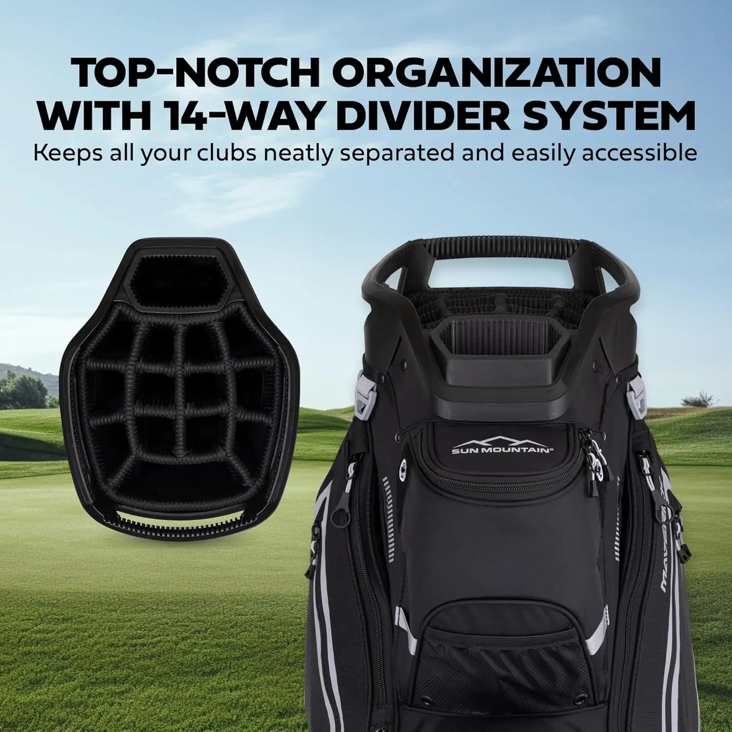Lightweight 14-Way Divider Golf Bag with 9 Pockets, Ergonomic Straps for Men and Women, Ideal for Carts and Walking