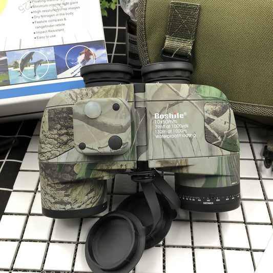 Boshile 10x50 Professional Binoculars Marine Telescope Waterproof With Compass Hunting Camping Hiking Big Eyepiece Nitrogen
