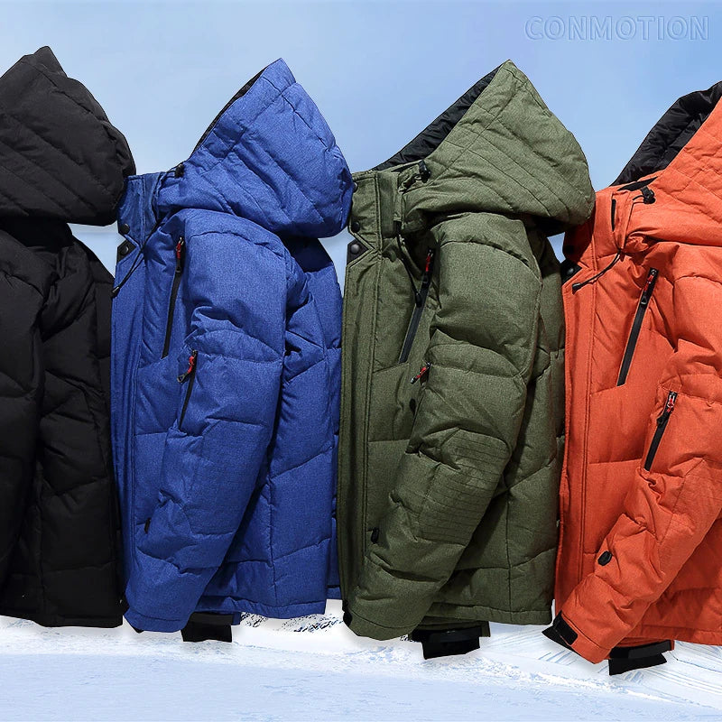 Down Jacket Men White Duck Winter Coat Windproof Warm Parkas Travel Camping Overcoat New in Thicken Solid Color Hooded Clothing