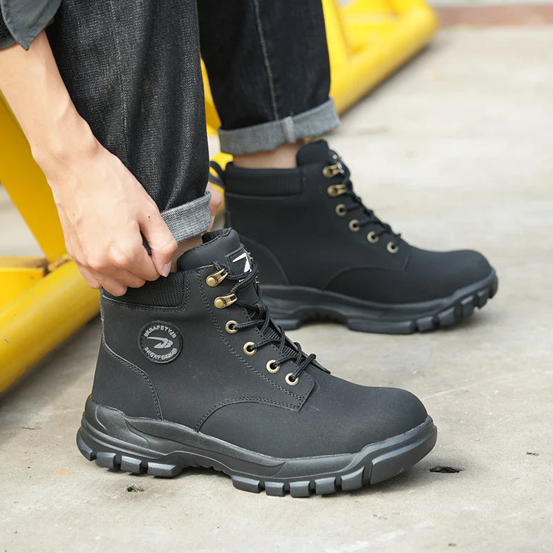 Safety Shoes Steel Toe Boots for Men Adjustable Soft Work Sneakers Anti-Puncture Anti-Drop Work Shoes High Top Hiking Boots