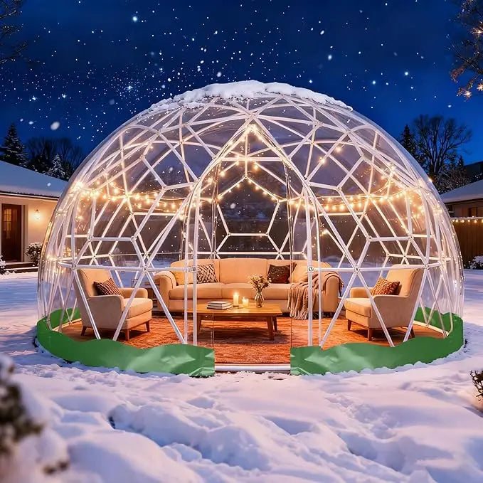 Geometric Dome Greenhouse, 12-Foot Waterproof Bubble Tent with Clear PVC Cover and 20M Light Strings,Customized