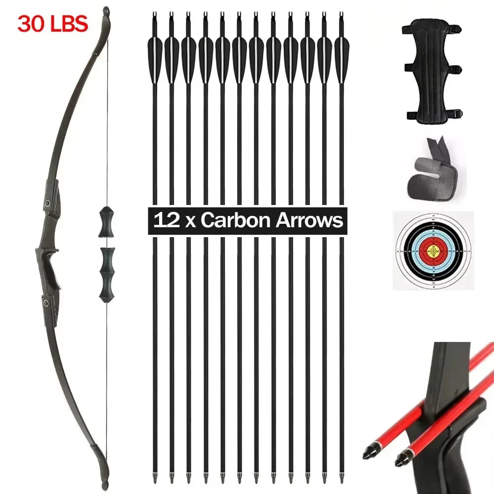 Toparchery 57Inch Takedown Recurve Bow with 12x Carbon Arrows Finger Savers Recreational Camping Hiking Right Hand Left Hand bow