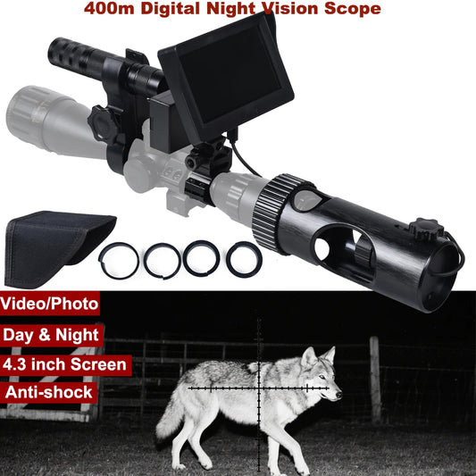 Digital Night Vision Riflescope 850nm Infrared Scope Camera HD 720P Video/Photo Recording with 4.3 inch Screen for Night Hunting