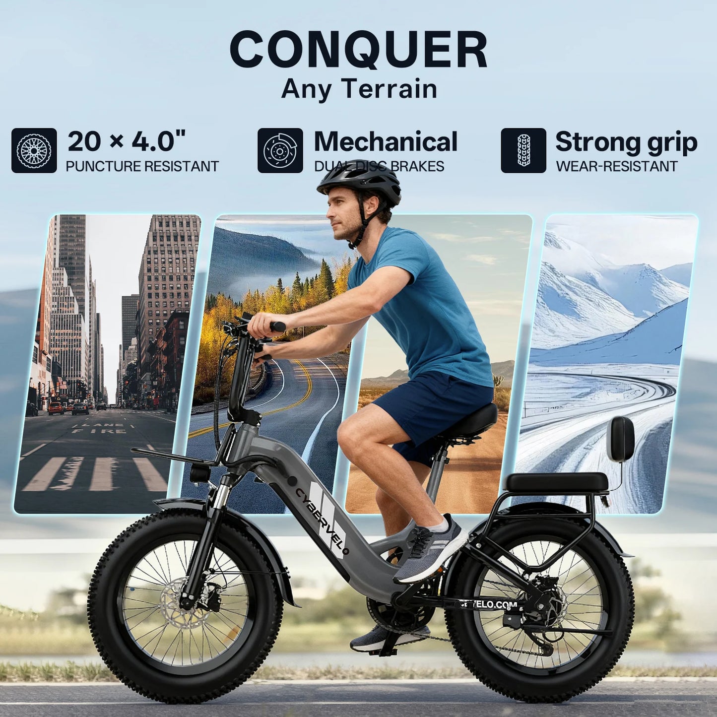 1000W Electric Bicycle for Adults, Cybervelo EK12 Step-Thru 20" Fat Tire E-bike 48V 20AH Removable Battery Shimano 7-Speed