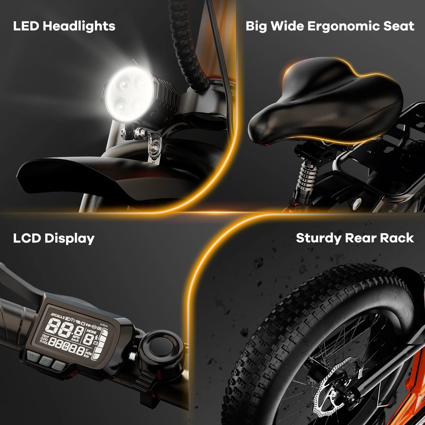 Cybervelo 1000W Peak Electric Bike for Adults Foldable 28+MPH 80Miles Removable Battery Fat Tire Off-road E-bike EK4 EK5 Mars700