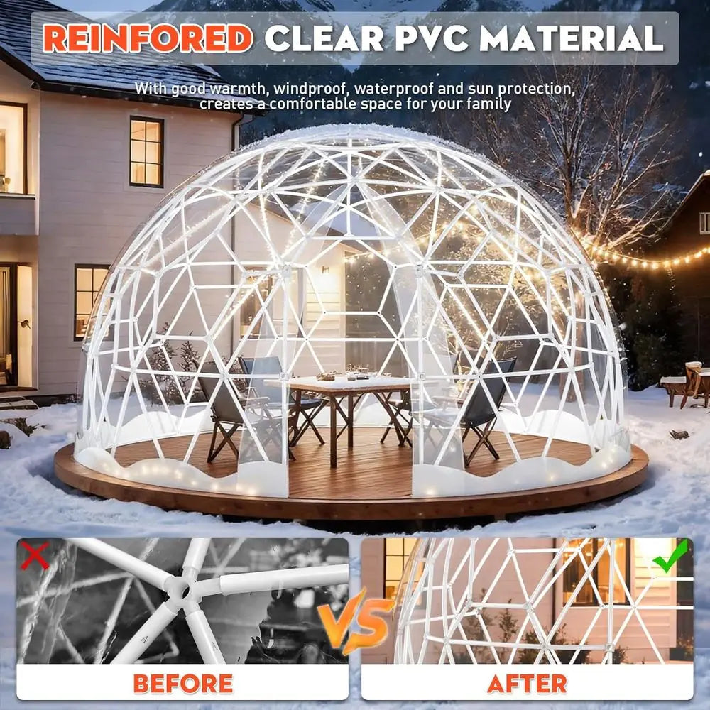 Geometric Dome Greenhouse, 12-Foot Waterproof Bubble Tent with Clear PVC Cover and 20M Light Strings,Customized