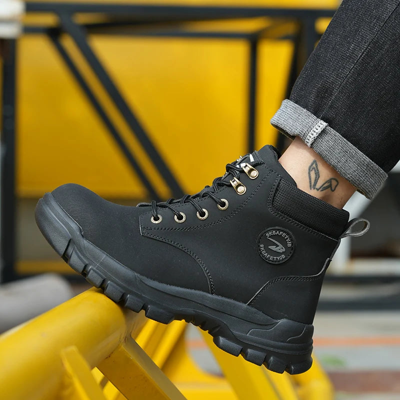 Safety Shoes Steel Toe Boots for Men Adjustable Soft Work Sneakers Anti-Puncture Anti-Drop Work Shoes High Top Hiking Boots