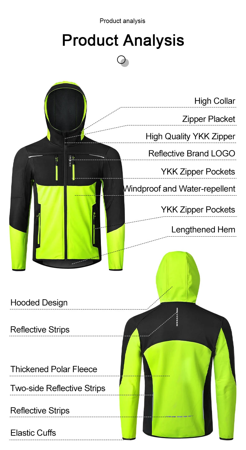INBIKE Men's Winter Cycling Jacket With Hood Warm Fleece Windbreaker Coat For Men Windproof Outdoor Man Cycling Clothing Hiking
