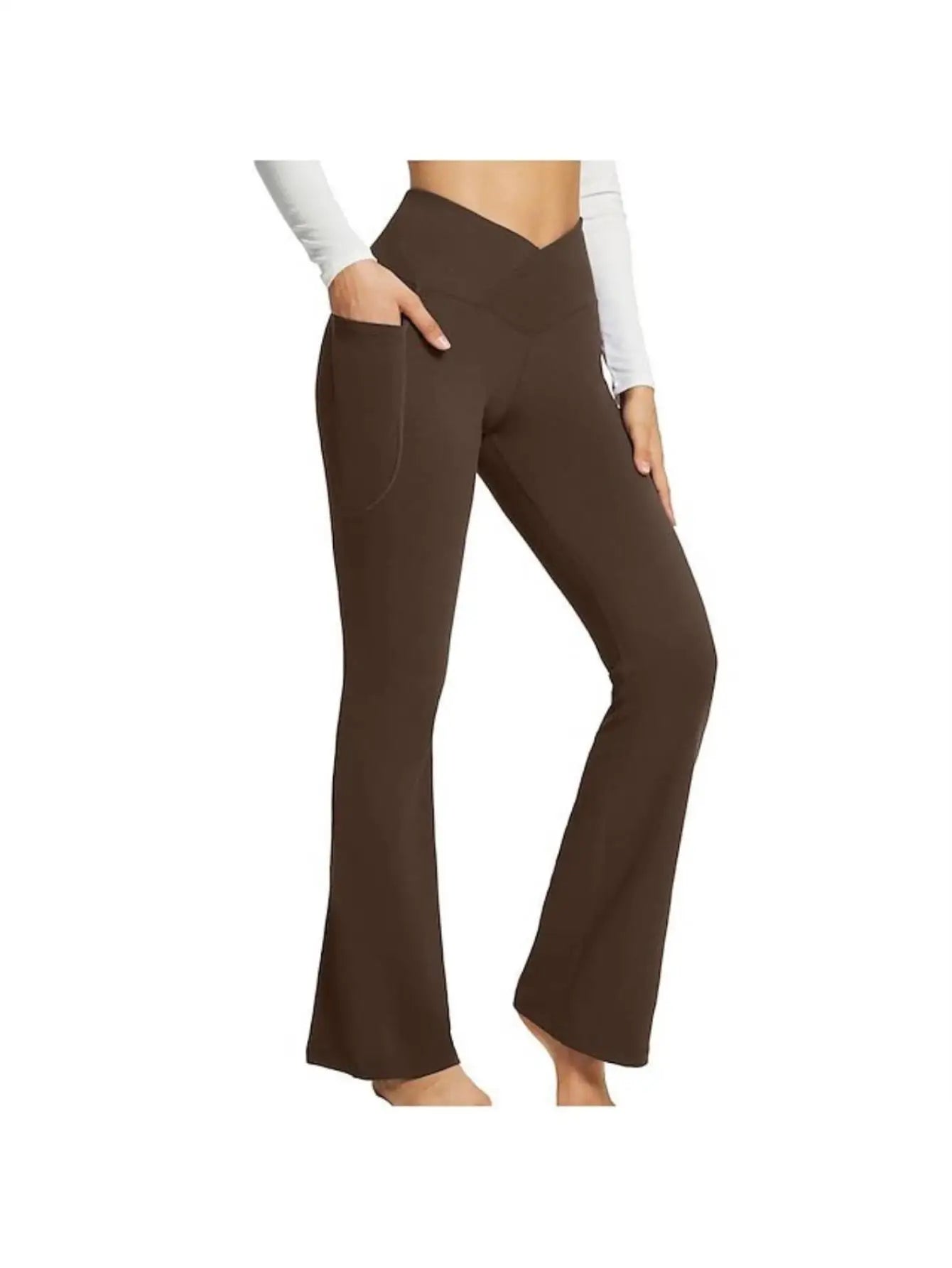 Women's Flare Yoga Pants with Pockets Flared Leggings Comfy Crossover Pants Casual High Waisted Bootcut Pants