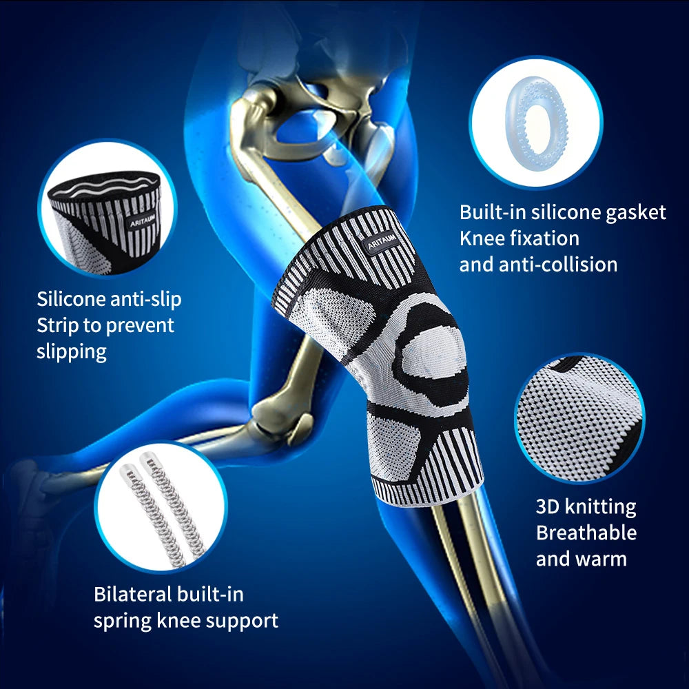1 Pack of Professional Sports Knee Pads, Knee Pads, Meniscus Silicone Spring Support, Running Fitness, Basketball, Tennis, Badminton, Volleyball Knee Pads