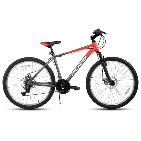 HILAND 26 27.5 Inch Men Student Aluminum Alloy Mountain Bike, 18 Speed Bike With Front And Rear Disc Brakes, Suspension Fork