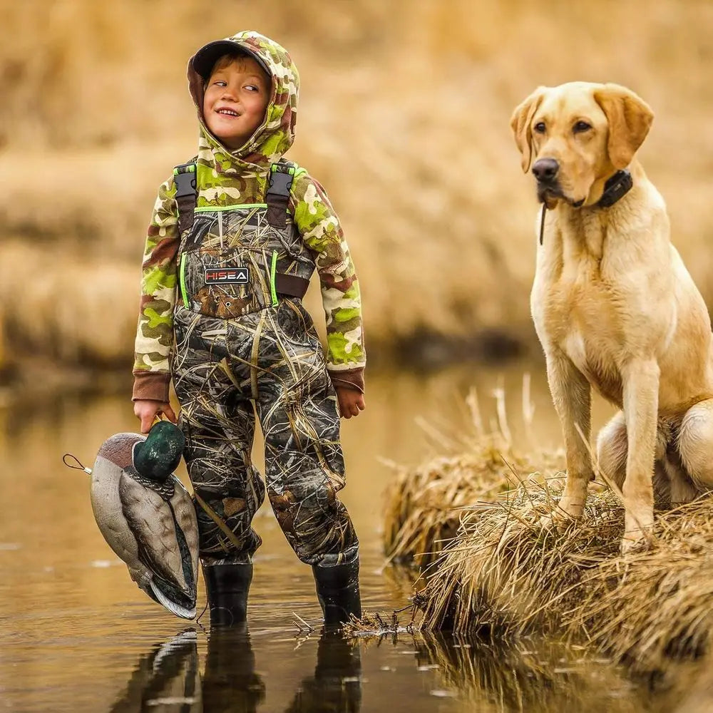 HISEA Kids Chest Waders for Toddler & Children, Youth Neoprene Waterproof Hunting Fishing Wader with Insulated Boots Boy Girl